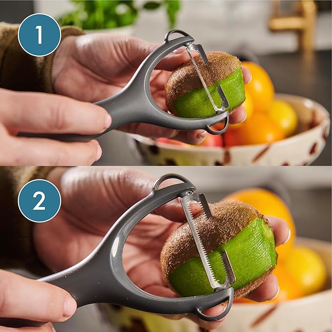 Culinare Serrated Safety Peeler, Grey, Plastic/Stainless Steel, Y Shaped for Maximum Control and Comfort, Manual Tomato/Kiwi Peeler