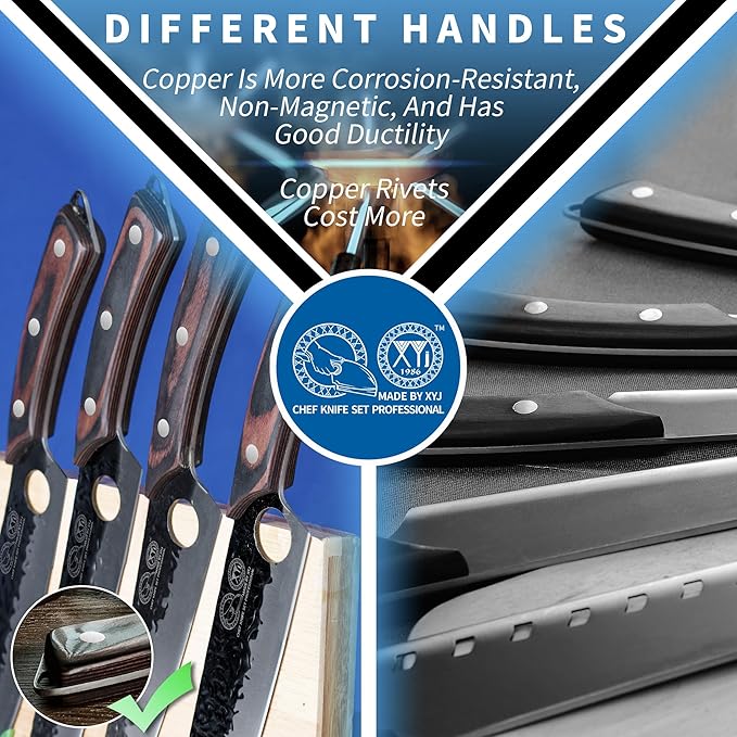 XYJ Professional Serbian Chef Knife Set with Roll Bag, Japanese Culinary Knives, Meat Cleaver, Kitchen Chopping Knife, and Protective Sleeves, Perfect for Home Cooking or Outdoor Camping (13)