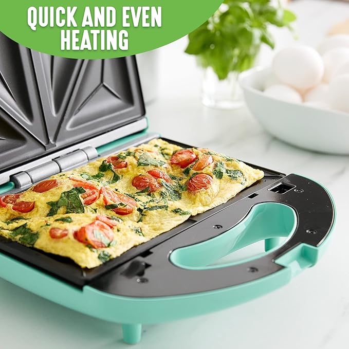 GreenLife Electric Waffle Sandwich Maker, Toaster, Panini Press with Healthy Ceramic Nonstick Plates, Perfect for Tuna Melts, Crispy Rice, Grilled Cheese, LED Indicator Light, PFAS-Free, Turquoise