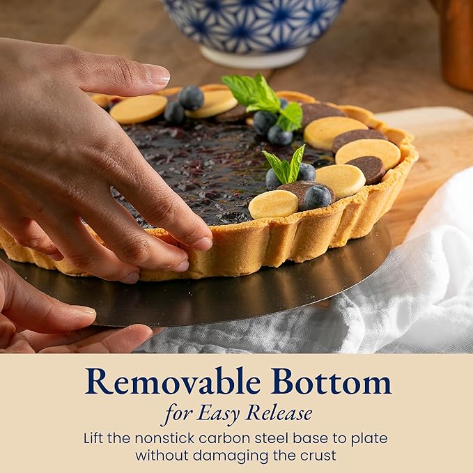 Patz&Patz All-in-One Fluted Tart Pan 9 Inch Removable Bottom Set with Patented Silicone Crust Shaper & Pie Weight - Quiche Baking Dish & Tart Molds for Baking Fruit Tarts, Pies & Quiches