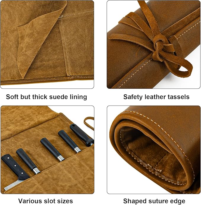 Genuine Leather Knife Roll, Knife Bags for Chefs Professional, Small Chef'S Knife,Knives Holders Protectors with 5 Slots
