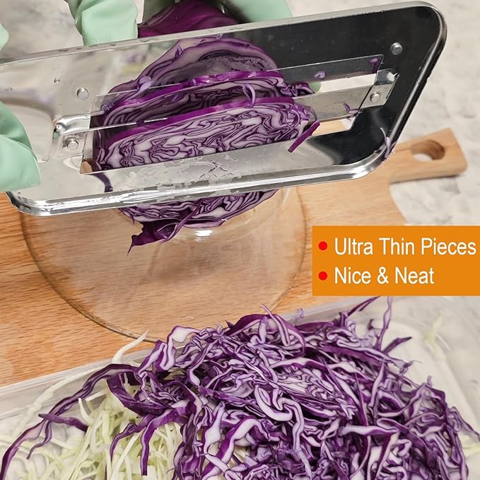 2026 New Cabbage Shredder for Coleslaw, Stainless Steel Shredder Knife, Stainless Steel Dual Blade Julienne Cutter, Kitchen Multifunctional Vegetable Cutter Slicer (2PCS)