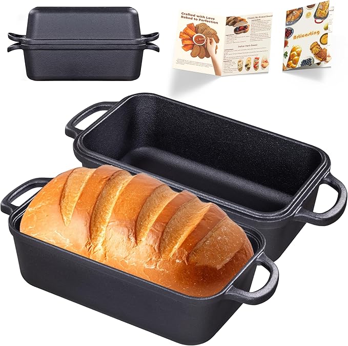 Articasting Cast Iron Loaf Pan with Lid 9×5 Inch, Bread Baking Pans, Even Heat Distribution for Sourdough, Pre-Seasoned Dutch Oven Loaf Pan for Homemade Bread