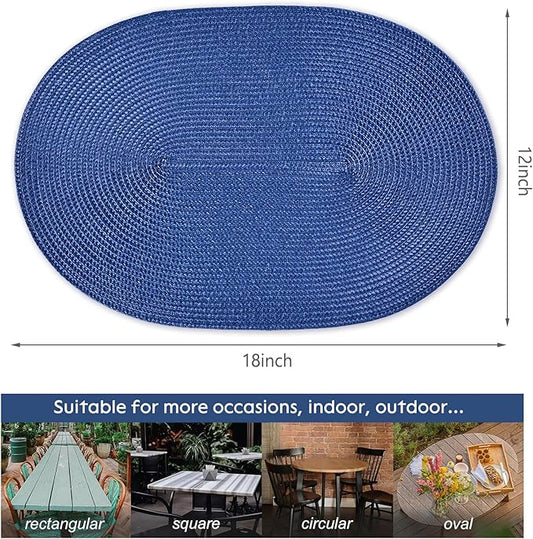 AHHFSMEI Placemats Set of 4 for Dining Table Washable Woven Non-Slip 18x12 inches Placemat Heat-Resistant Durable Table Mats for Dining Table Easy to Clean(Navy Blue 4)