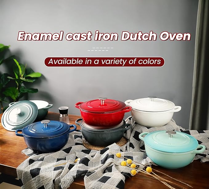 EDGING CASTING Enameled Cast Iron Dutch Oven Pot with Lid for Sourdough Bread Baking, Bread Dutch Ovens, Cooking Pots, 5 Quart, Slateblue