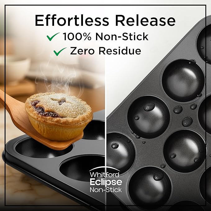 Wrenbury Mince Pie Baking Pan 12 Cup - Jam Tart Pan - Commercial Grade Premium Non Stick Carbon Steel - Food Safe Easy Clean Shallow Patty Tins for Baking Tart Tray
