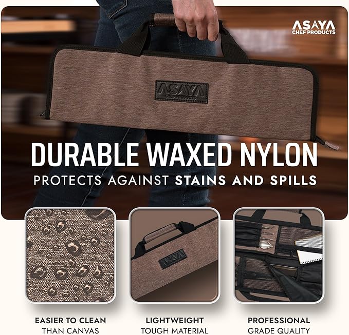 Asaya Chef Knife Roll Bag - 12 Pockets for Knives and Kitchen Utensils - Lightweight, Durable, and Stain Resistant Nylon - Perfect for the Traveling Chef - Knives not Included