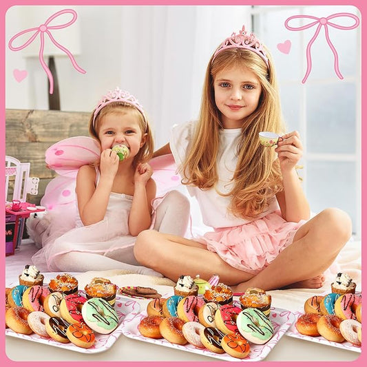Tioncy 3 Pcs Pink Bow Serving Tray Bowknot Reusable Plate Dish 13" x 10" Decorative Tray Platter for Serving Food Room Organiser Home Party Supplies