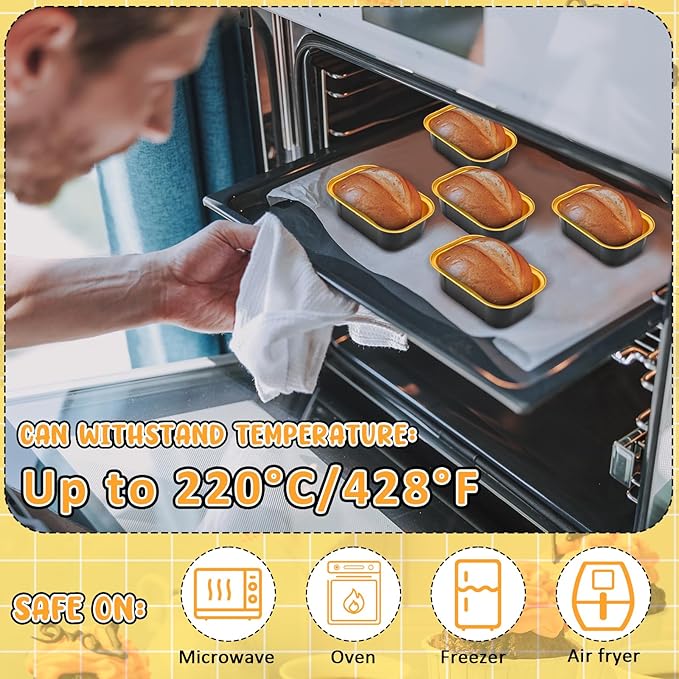 Vesici 100 Sets Mini Loaf Pans with Lids, 5.7 oz Disposable Aluminum Foil Baking Cups, Rectangle Cake Pans for Pudding Desserts Muffin Baking Storage Valentines Wedding Birthday Party(Black Gold)