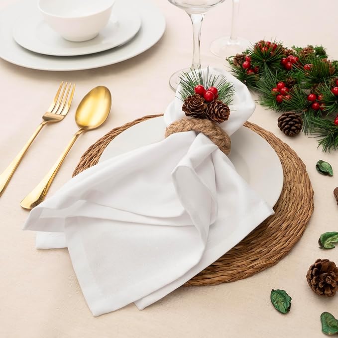 Blue Needles Solid Cloth Napkins Set of 6 White 100% Cotton Dinner Napkins 18x18 inches - Soft, Reusable, Absorbent & Washable Linen, Ideal for Valentine's Day Events, Parties & Everyday Use