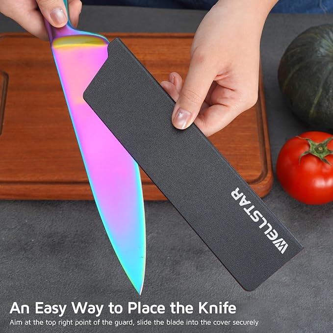WELLSTAR Knife Edge Guards 8 Inch, Universal Blade Covers, BPA Free ABS Protective Blade Sheaths, Non-Scratch Felt Lining Kitchen Knives Covers (Knives not included)