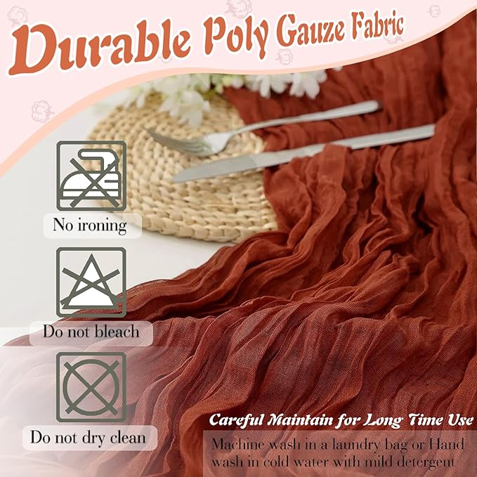 Terracotta Cheesecloth Table Runner 6 Pack 35" Boho Gauze 120 inches Long Rustic Sheer Cheesecloth Fabric Bulk for Fall Table Runner Baby Shower Wedding Bridal Birthday Decoration
