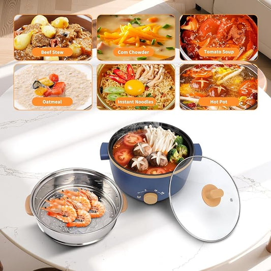 2.5L Electric Cooker Hot Pot Multifunction Food Grade 800W Double Layer Adjustable Portable Electric Hot Pot with Handle Kitchen Supplies(US 110V)