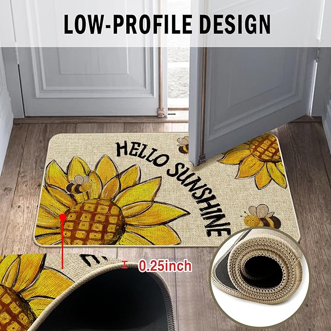 Sunflower Spring Kitchen Mats for Floor Set of 2, Sunshine Flower Summer Floor Mats, Non Slip Rubber Backing Kitchen Floor Mat and Rug Set for Kitchen Sink, Office, Laundry