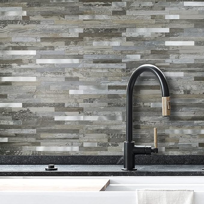 DICOFUN 10-Sheet Peel and Stick Backsplash Wall Tile, PVC Kitchen Backsplash Peel and Stick in Distressed Wood, 9.4 sq.ft
