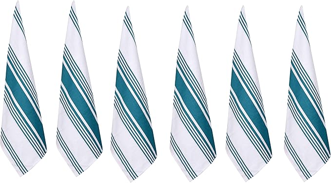 Urban Villa Kitchen Towels 100% Cotton Dish Towels for Kitchen (Set of 6) 20”x30” Dish Cloths Highly Absorbent Kitchen Linen Set with Hanging Loop Perfect for Drying Dishes Cleaning Towels-Teal White