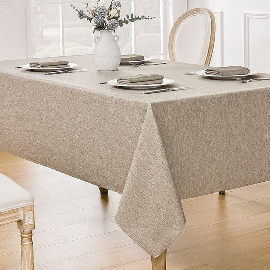 2 Pack Rectangle Tablecloth, 60x84 inch, Water Resistant Wrinkle Free Linen Textured Table Cloth Washable, Decorative Fabric Table Cover for Dining, Party and Camping, Mocha