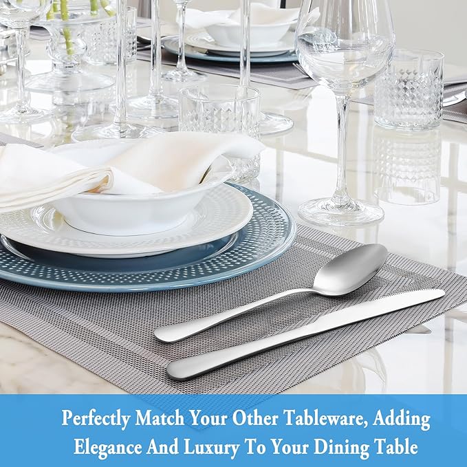 12 Pcs Dinner Spoon Set,Premium Food Grade Stainless Steel Spoons,Durable Metal Spoon,Tablespoon,Spoons Silverware Only,Mirror Finish & Dishwasher Safe,Use for Home,Kitchen and Restaurant - 7.3 inch