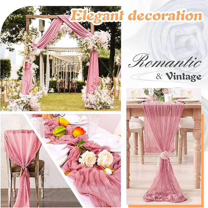 Dusty Pink Cheesecloth Table Runner 1 Pack 35" Boho Gauze Runner 120 inches Long Runner Rustic Sheer Fabric Bulk for Baby Shower Wedding Bridal Birthday Party Table Decorations