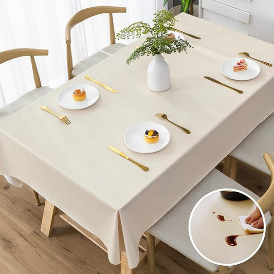 Rectangle Table Cloth,100% Waterproof Tablecloth Oil Proof Spill Proof Vinyl Table Cloth, Wipe Clean Plastic Table Cover for Dining, Camping, Indoor and Outdoor 52" x 70",Beige