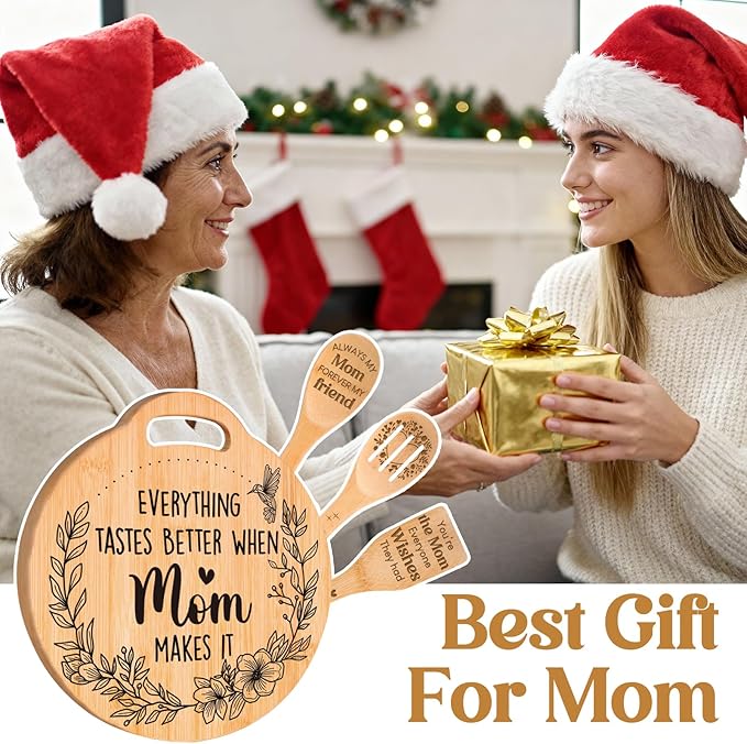 Birthday Gifts for Mom - Cute Engraved Bamboo Cutting Board Set, Perfect Mom Birthday Gifts from Daughter/Son, Mothers Day Christmas Birthday Gifts for Mom Mother, Home and Kitchen Decor