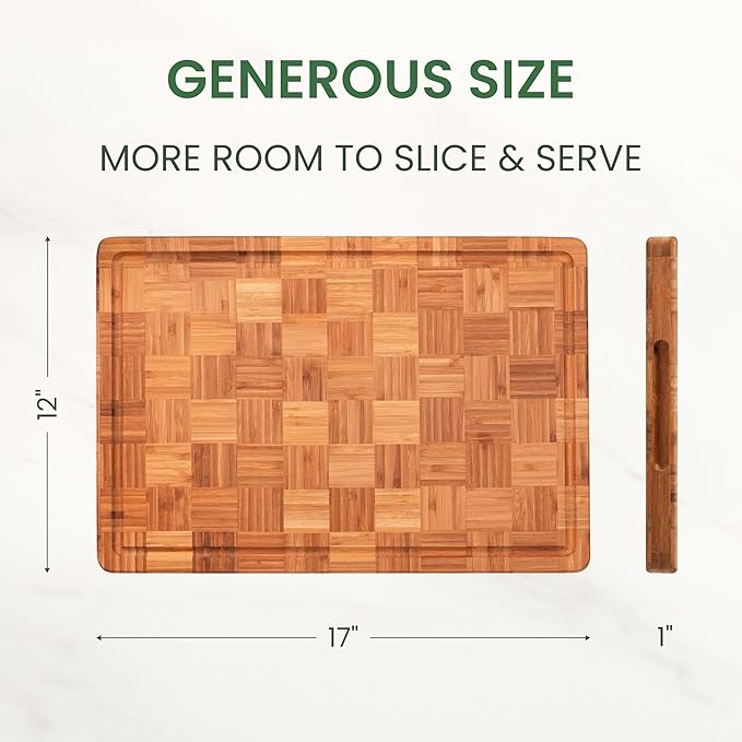 Premium Carbonized Bamboo Cutting Boards – Durable Wooden Chopping Boards with Juice Grooves – Small, Medium, Large & 3-Piece Set – Eco-Friendly, Thick, Crack-Resistant, Easy Grip (Large)