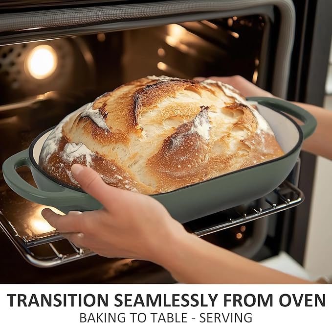 Fijxzct Premium Enameled Cast Iron Dutch Oven for Bread Baking | Non-Stick 5QT Oval Bread Oven with Lid | Perfect for Sourdough, Loaf, and Artisan Baking (Oval Green, 5 QT)
