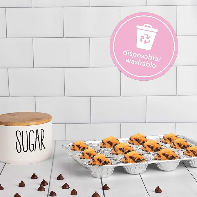 PLASTICPRO Aluminum Foil Muffin Pans Reusable and Disposable, Holds 12 Mini Cupcakes/Muffin foil Pan Pack of 10