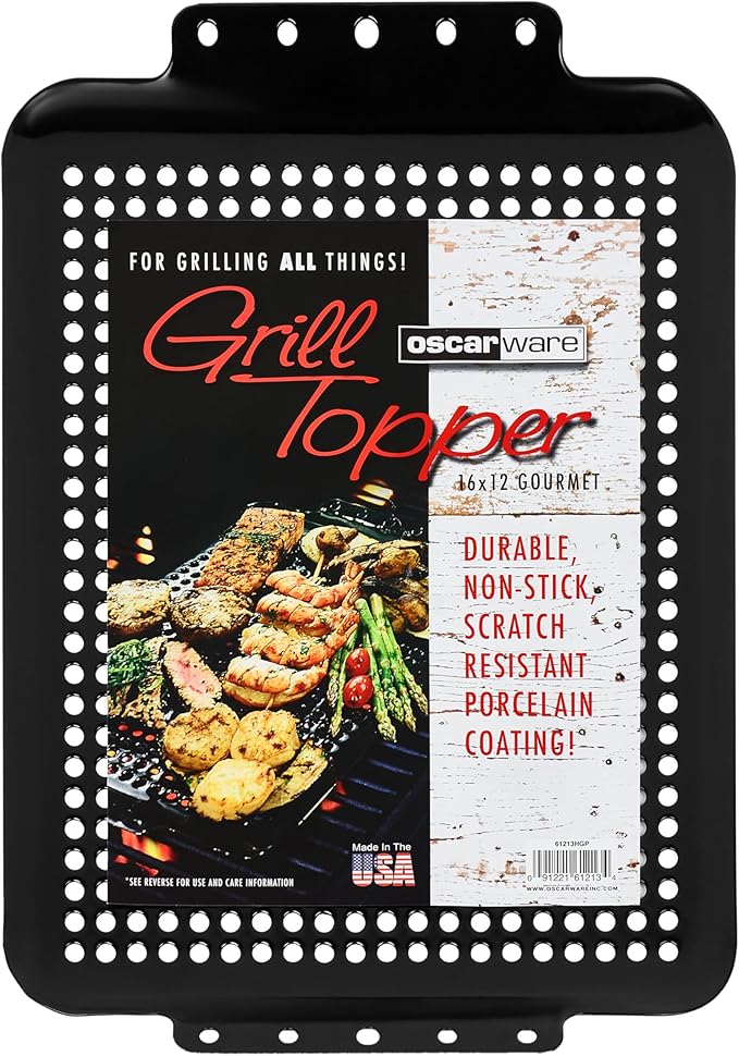 Oscarware Porcelain Coated Grill Topper – 16" x 12" BBQ Accessory for Grilling Meat, Veggies & More – Perfect for Tailgates & Camping