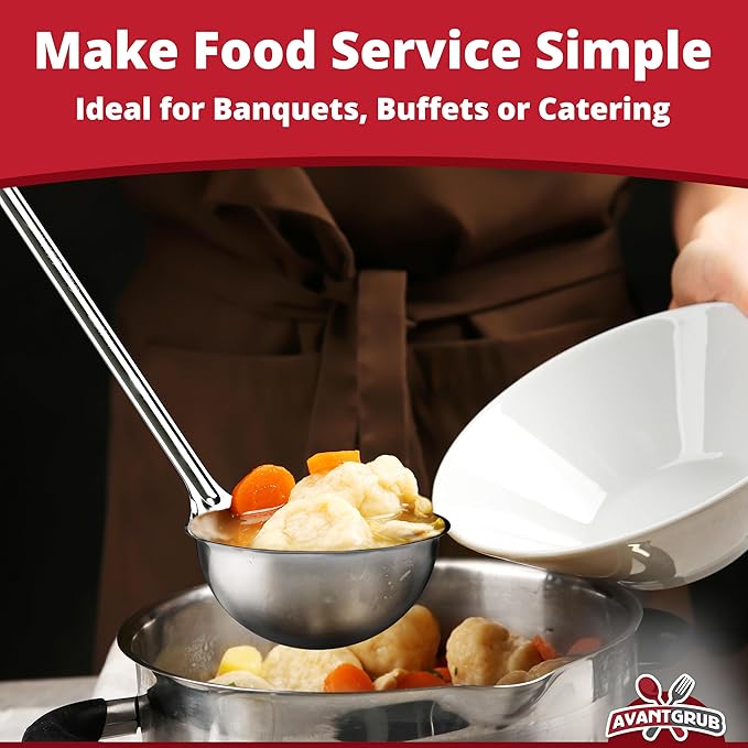 Super Sturdy, Ergonomic 1 Oz. Soup Ladle 3 Pk. Stainless Steel Ladles with Long Handles. Best Kitchen Accessories for Stirring, Portioning and Serving Soups, Chili and Stew in Restaurants and at Home