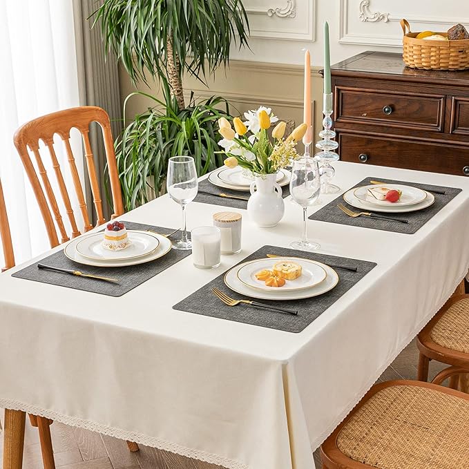 Romanstile Vinyl Placemats Set of 6-12 X 17 Inch - Heat Resistant Place Mats 100% Waterproof Oilproof Wipeable Reversible Faux Leather Table Mats for Kitchen, Dining, Party, Outdoor, Dark Grey
