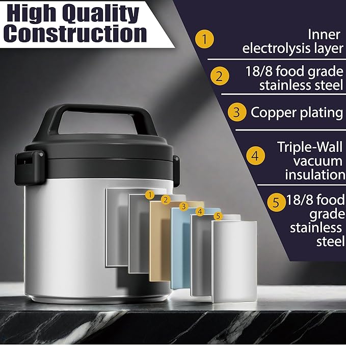 Elate 2-Quart Camp Crock Thermos for Hot/Cold Food | 64oz Stainless Steel Vacuum-Insulated Jar, Wide-Mouth Thermal Food Container, Portable Lunch Pot for Outdoor, Camping, Picnics, Trips, Potlucks