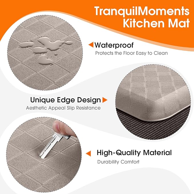 4/5 Inch Extra Thick Kitchen Mats for Floor,Non Slip Anti Fatigue Kitchen Rugs,Waterproof Stain Resistant Sink Mat,Cushioned Standing and Comfort Mats for Office (17"x39" Khaki)
