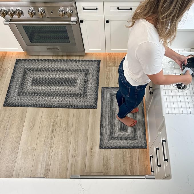 Homespice Flint Hill Small Braided Rugs 20x30 - Primitive Style Gray and Black Rug for Kitchen