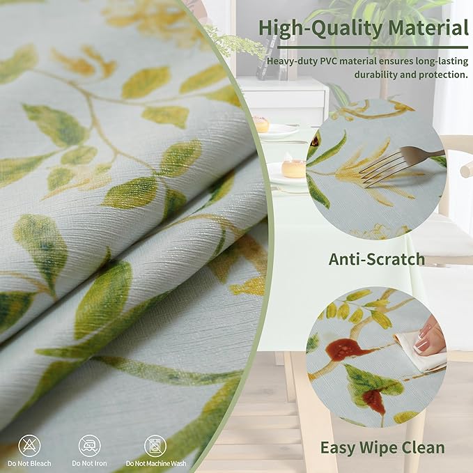 Square Table Cloth,100% Waterproof Tablecloth Oil Proof Spill Proof Vinyl Table Cloth, Wipe Clean Plastic Table Cover for Dining, Camping, Indoor and Outdoor 54" x 54",Leaves