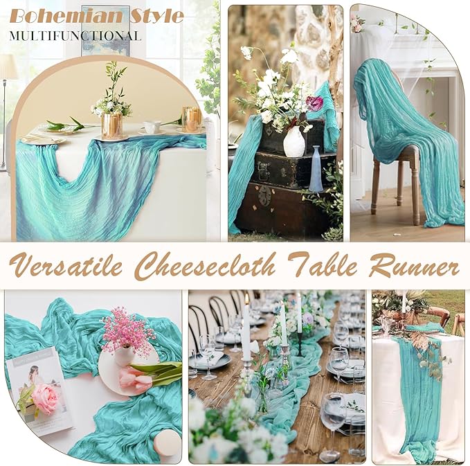 Teal Cheesecloth Table Runner 1 Pack 35" Boho Gauze 120 inches Long Runner Rustic Sheer Fabric Bulk for Baby Shower Wedding Bridal Birthday Party Picnic Table Decorations