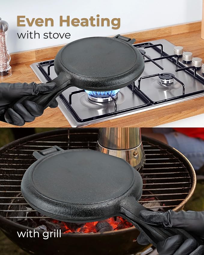 Cast Iron Waffle Maker Stove Top Bundle (5-Pieces) for Camping Grill or Stove Top