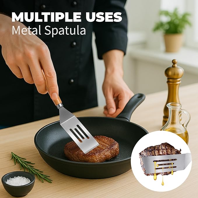 2Pcs Stainless Steel Spatula Set,Mini Serving Spatula for Kitchen Use,Metal Spatula for Cooking with Heat Resistant Handle,Metal Spatulas for kitchen use for Pancakes、Lasagna、Brownies、Cake and Cookie