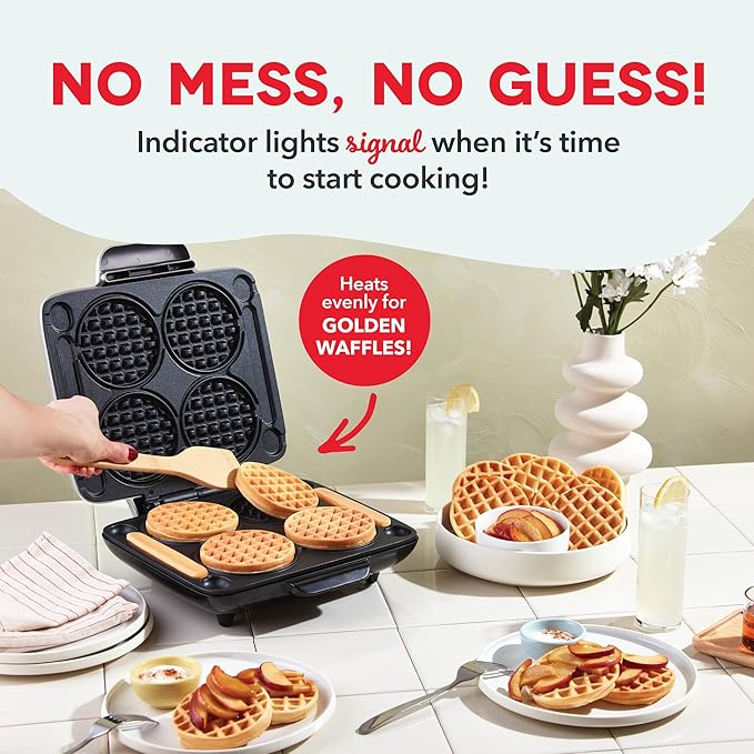 Dash Multi Mini Waffle Maker- Quad Waffle Maker for Family Breakfasts - Dual Nonstick Heating Plates & Easy-Release Surface - Compact & Fast-Heating - Graphite