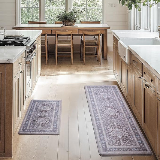 FRESHMINT Anti Fatigue Kitchen Mats Set 2 PCS, Waterproof & Non-Skid Medallion Kitchen Rugs, Cushioned Kitchen Floor Mats for Standing Washable Comfort Kitchen Runners for Lanudry, Office, Sink