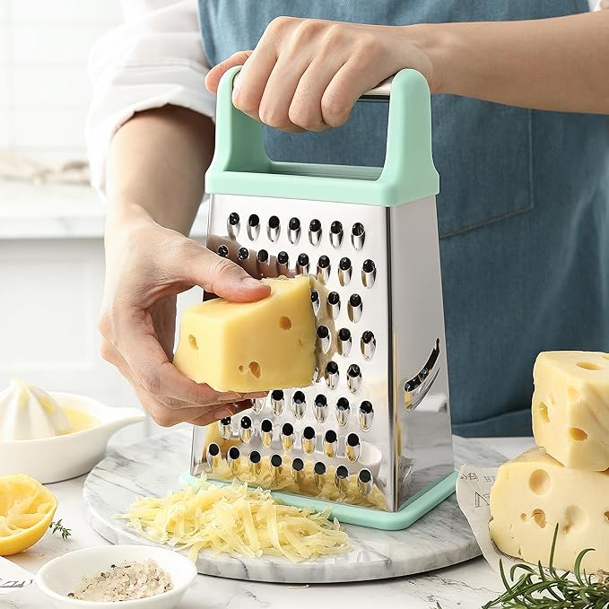 Spring Chef Stainless Steel XL Box Grater & Premium Lemon Zester with Handle - 2 Product Bundle - Mint