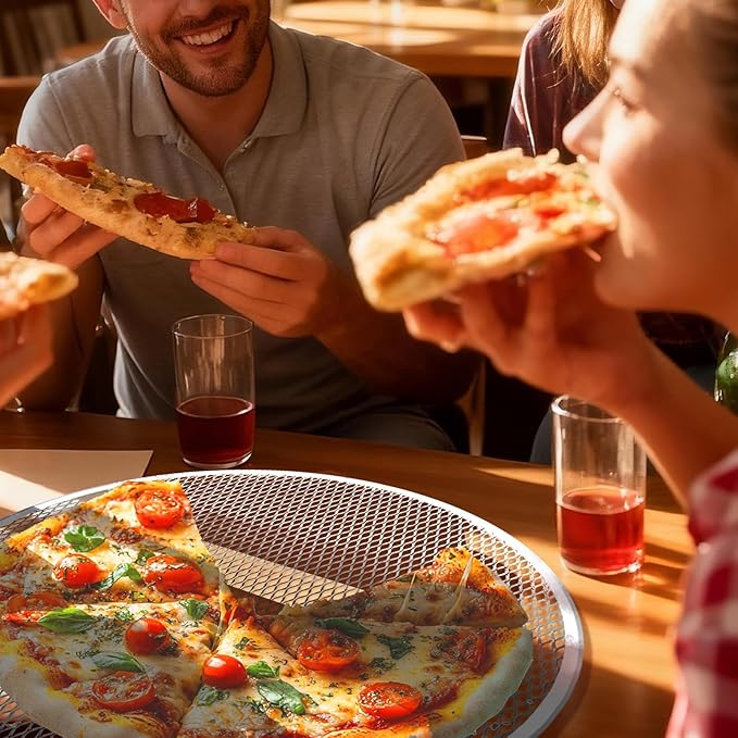 Pesilo 3 Pcs 12 Inch Pizza Screen, Aluminum Alloy Round Pizza Pan for Oven Nonstick Pizza Mesh Baking Tray, Seamless Rim Pizza Making Net for BBQ Home Kitchen Restaurant Supplies