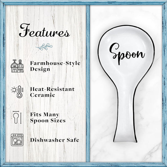Home Acre Designs Spoon Rest For Kitchen Counter & Stove Top - White Ceramic Spoon Holder for Cooking & Counter Protection - Essential Kitchen Gadgets - White Farmhouse