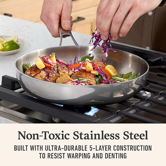 Calphalon Premier Polished 5-Ply Stainless Steel Cookware w/Turbo Heat Tech 10" Fry Pan, Induction, Oven Safe 500F, Silver