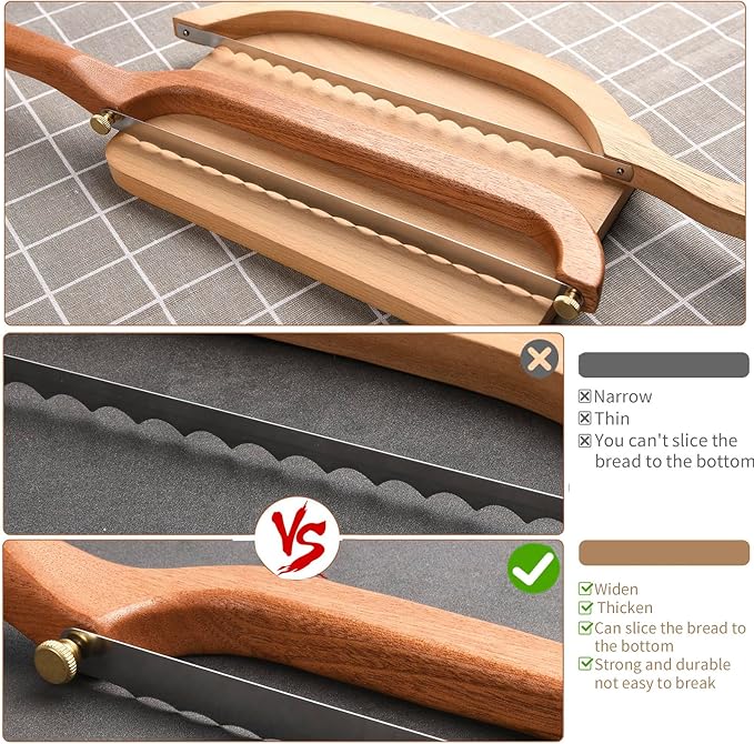 Uprichya Bread Knife for Homemade Bread Sourdough, Wooden Bread Bow Knife for Sourdough, Bread Slicer for Homemade Bread, Bread Saw, Sourdough Bread Cutter, Left-Handed