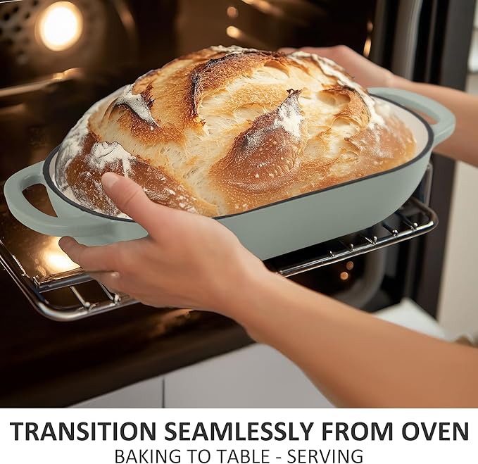 Fijxzct Premium Enameled Cast Iron Dutch Oven for Bread Baking | Non-Stick 5QT Oval Bread Oven with Lid | Perfect for Sourdough, Loaf, and Artisan Baking (Gradient Green, 5 QT)