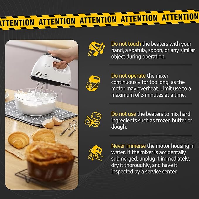 TechnoLegend Hand Mixer Electric Handheld – 7 Speed Ultra Power Electric Mixer Handheld (White-Black)
