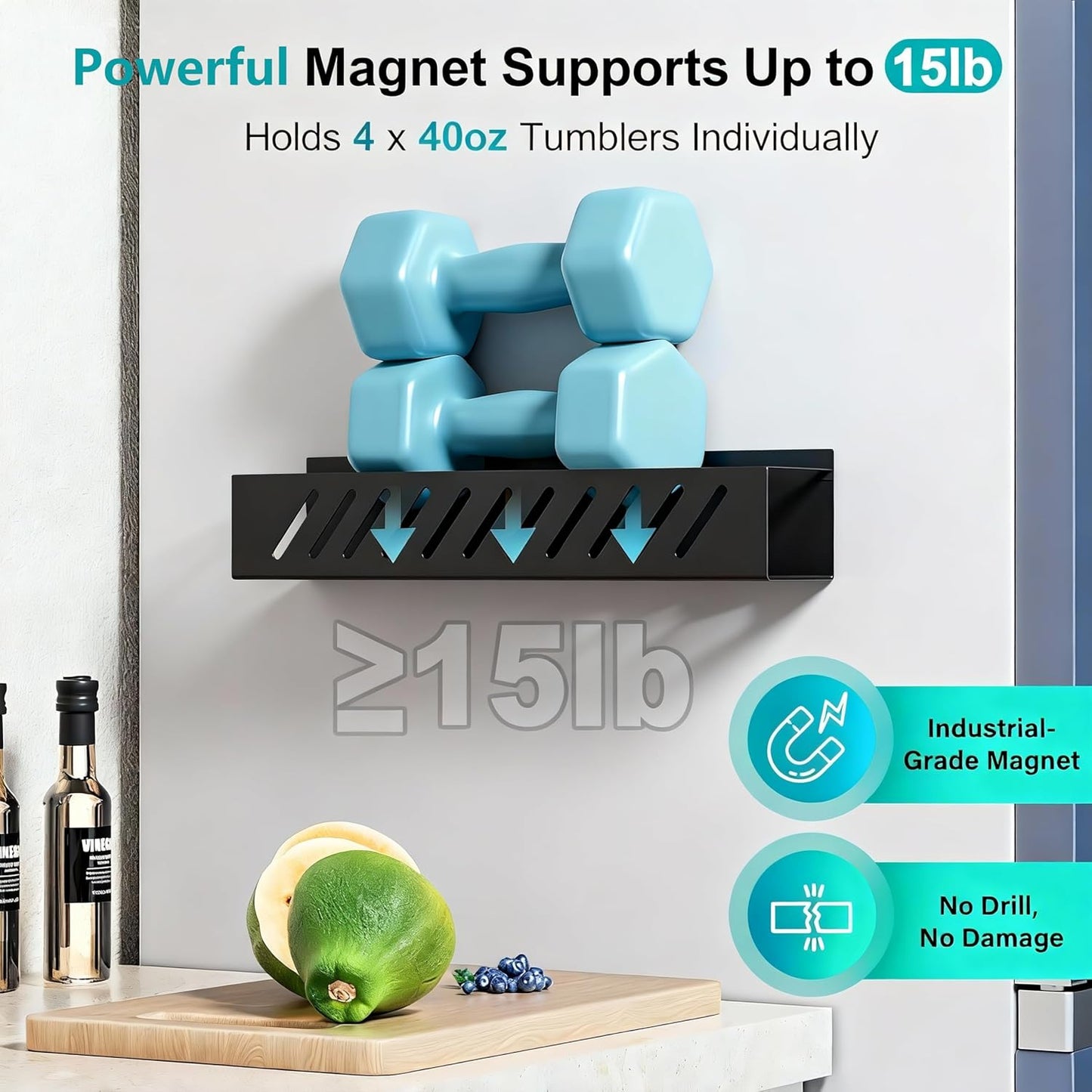 Magnetic Cup Holder for 8 Stanley 30/40 oz Tumbler, 2Pack Water Bottle Holder with Tumbler Lid & Straw Organizer, Flexible disassembly, Ideal for Fridge and Other Iron Surfaces