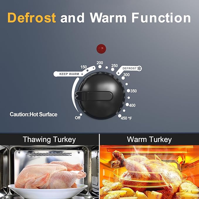 Sunvivi 26lb 22-Quart Roaster Oven, Electric Roaster Oven with Viewing Lid, Turkey Roaster with Unique Defrost/Warm Function, Large Roaster with Removable Pan & Rack, Stainless Steel, Blue