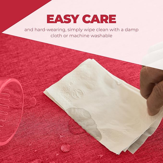 Waterproof Faux Linen Rectangle Tablecloth, Spillproof Wrinkle Free Outdoor Reusable Table Cloth for Patio,Holiday,Banquet,Party,Buffet Dinner (Oblong,60 x 120 Inch (10-12 Seats),Red)